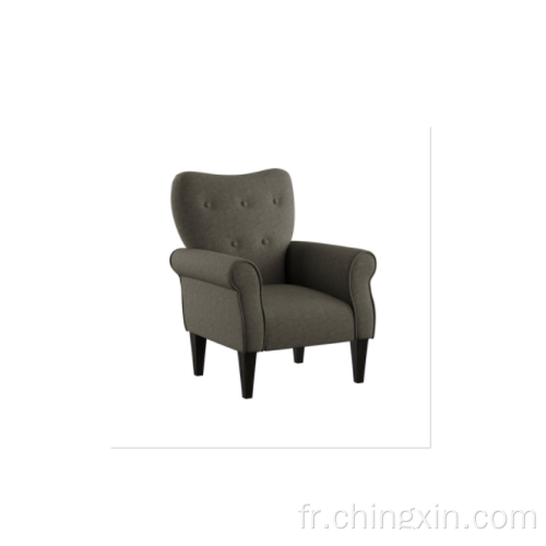 Fauteuil d'appoint avec accoudoirs en tissu marron boutonné